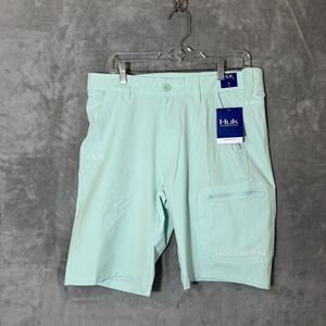 NWT Huk Fishing Mens L Adjustable Waist Board Shorts Swim Teal Green NXTLVL